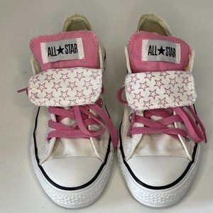 EUC Women's Converse All Star White Low Top Double Tongue Stars Size 7